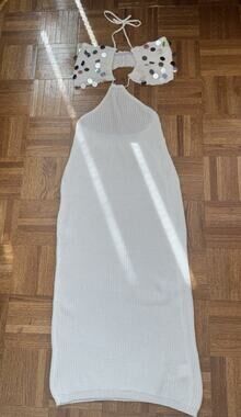 Women's Sexy Sequin Bohemian Dress Boho Beach Club White Bridal Knit Euro Summer
